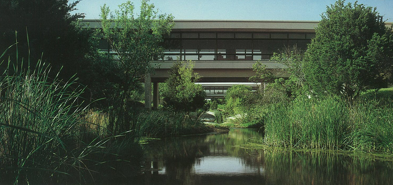 Deep on the 210-acre parcel, the architects discovered an arroyo that became the nexus of their design. The college became a continuous structure—occupying both sides of the arroyo, connected by bridges.